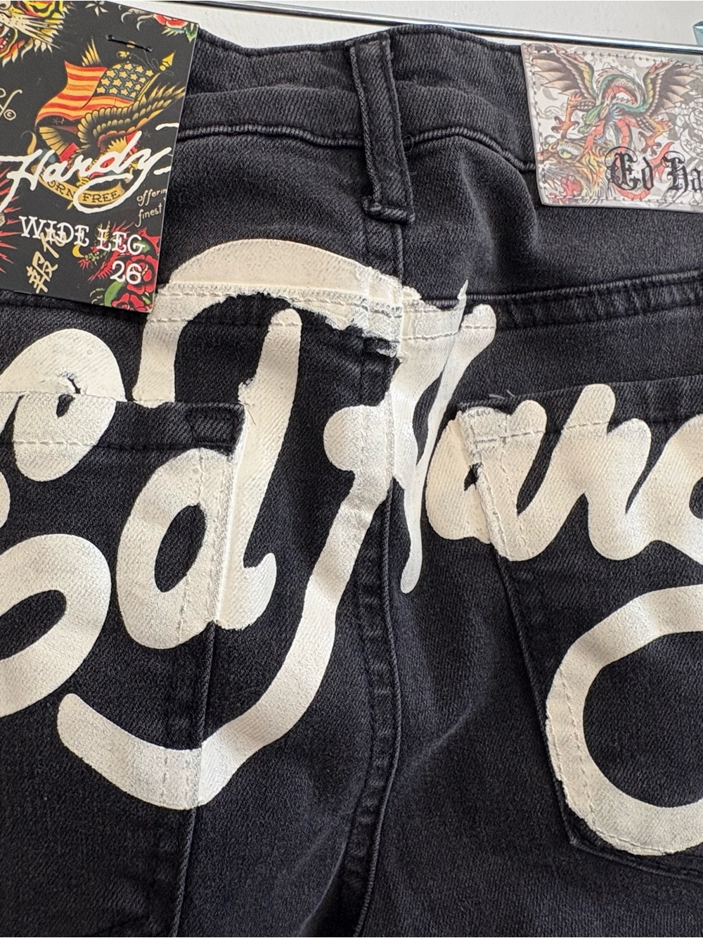 Ed Hardy Black Jeans with White Script Back Graphic